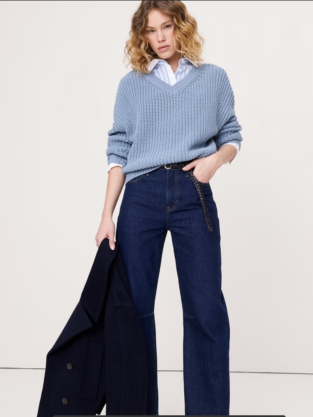 NWT Banana Republic chunky cotton v-neck sweater L